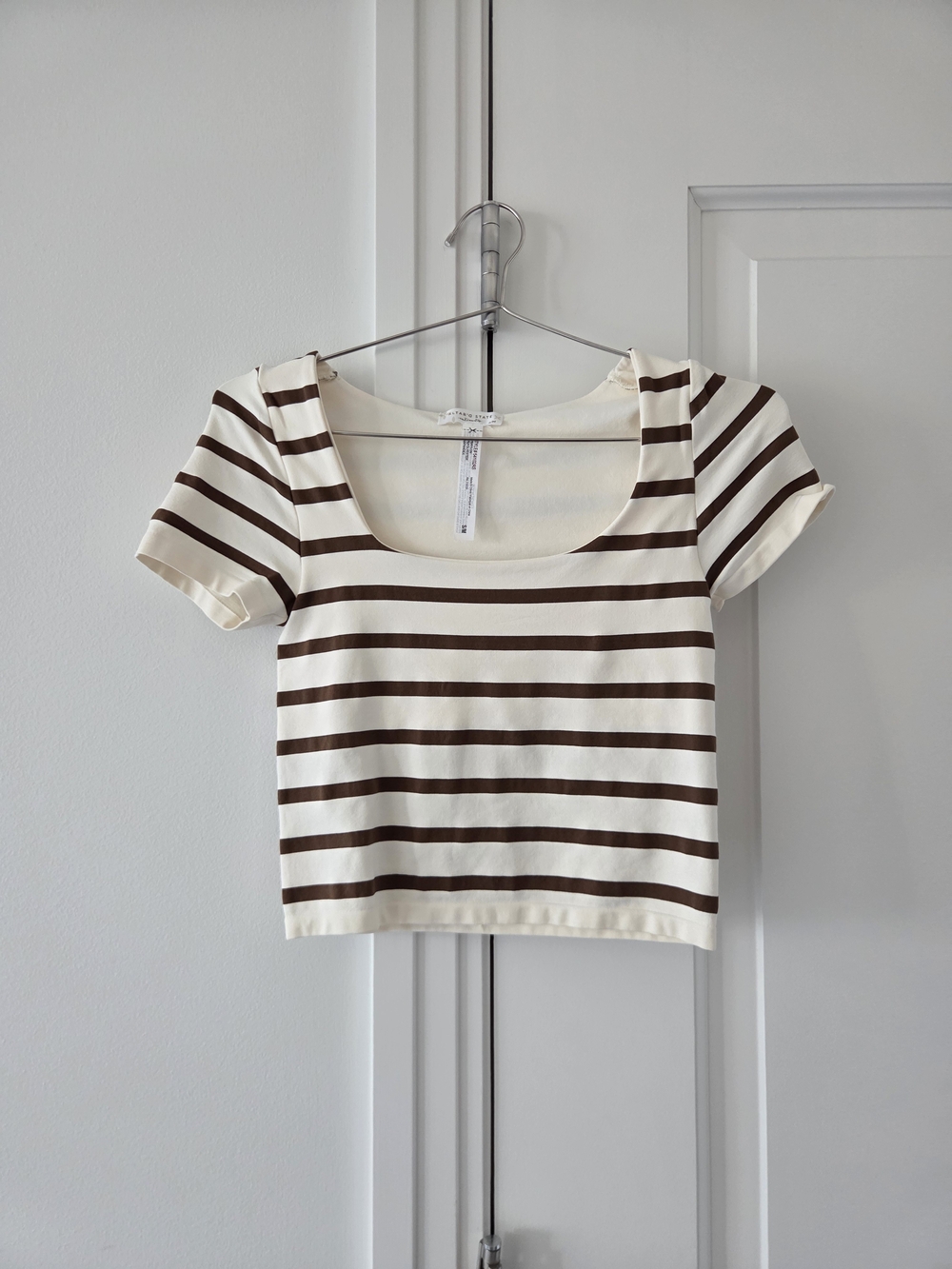Altar'd State Cream & Brown Striped Scoop Crop Top